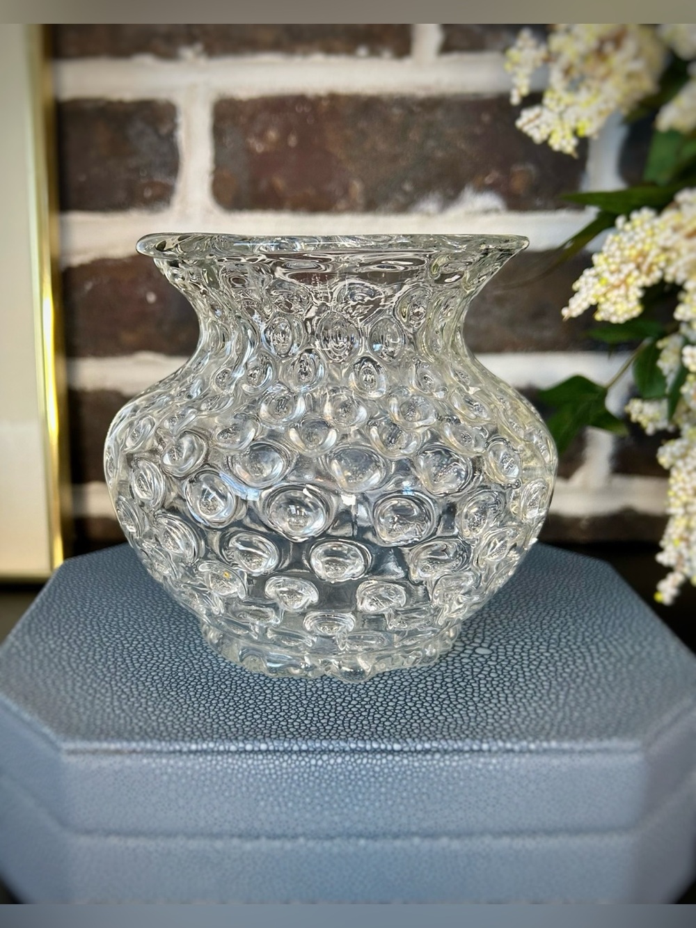 Vintage Thumbprint Glass Vase | Textured Bubble Optic Pressed Glass Decor